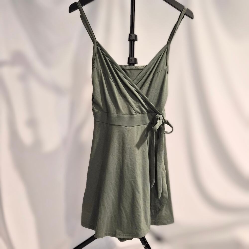 Sage Green S Balletcore Faux Wrap Skort Romper Dress Sleeveless Athletic Lounge